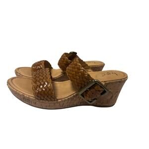 b.o.c Born Concept Woven Strap Wedge Sandals Brown Buckle Size 9M Comfort
